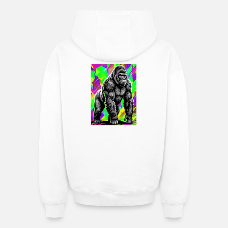 gorille - Sweat à capuche unisexe zippé oversize épais SPREAD - blanc