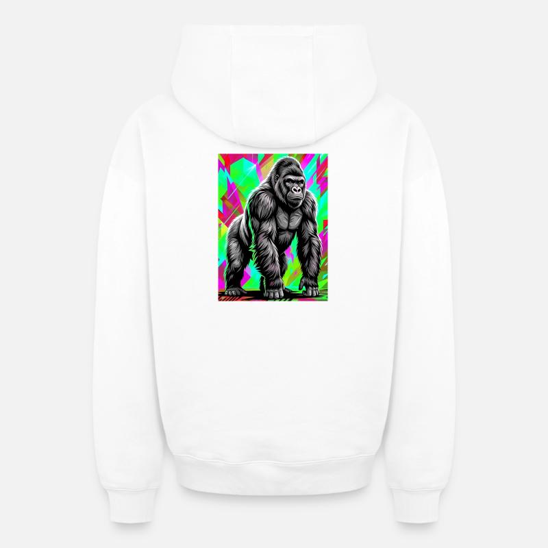 gorille - Sweat à capuche unisexe zippé oversize épais SPREAD - blanc