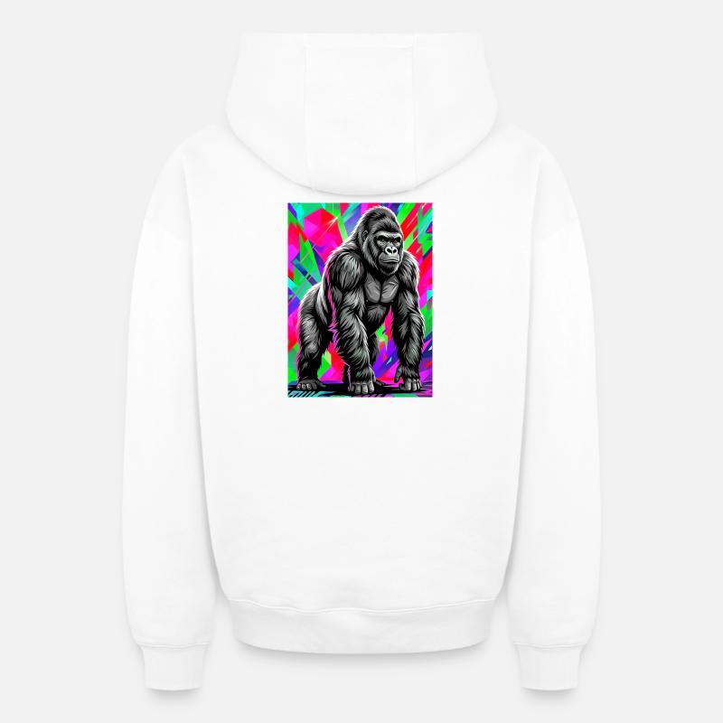 gorille - Sweat à capuche unisexe zippé oversize épais SPREAD - blanc