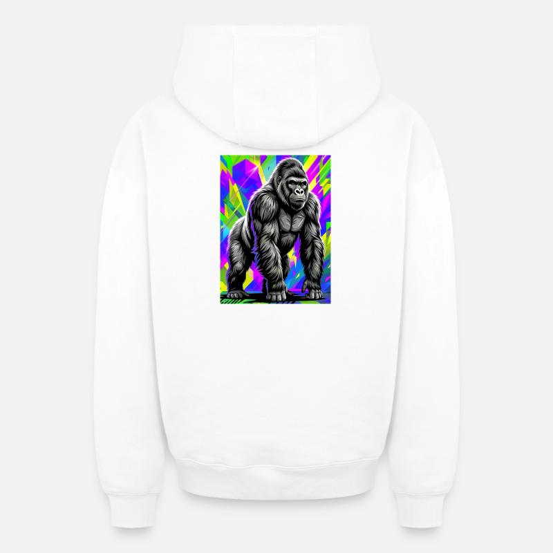 gorille - Sweat à capuche unisexe zippé oversize épais SPREAD - blanc