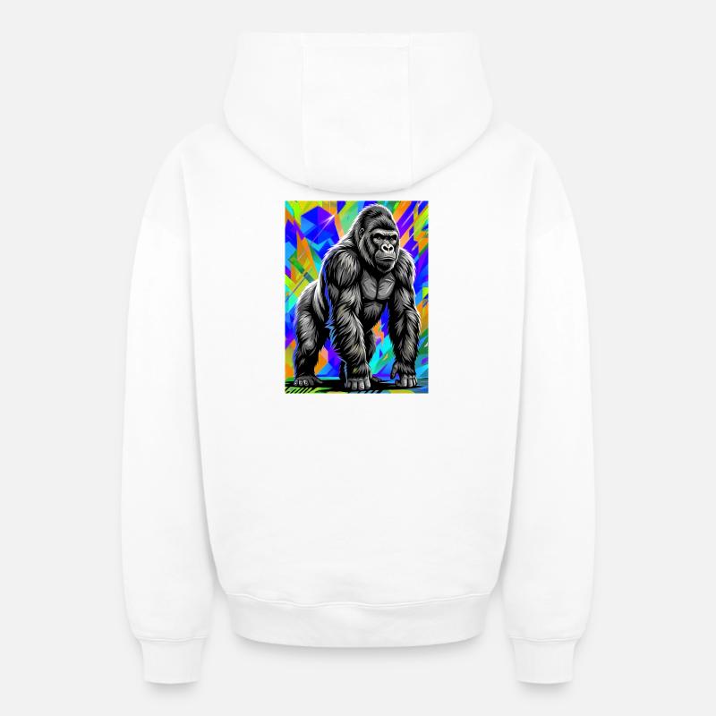 gorille - Sweat à capuche unisexe zippé oversize épais SPREAD - blanc