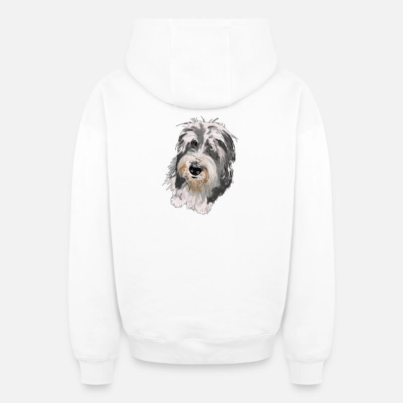 Collie barbu - Sweat à capuche unisexe zippé oversize épais SPREAD - blanc