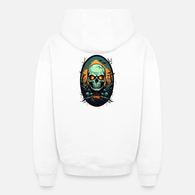 Crâne - Sweat à capuche unisexe zippé oversize épais SPREAD - blanc