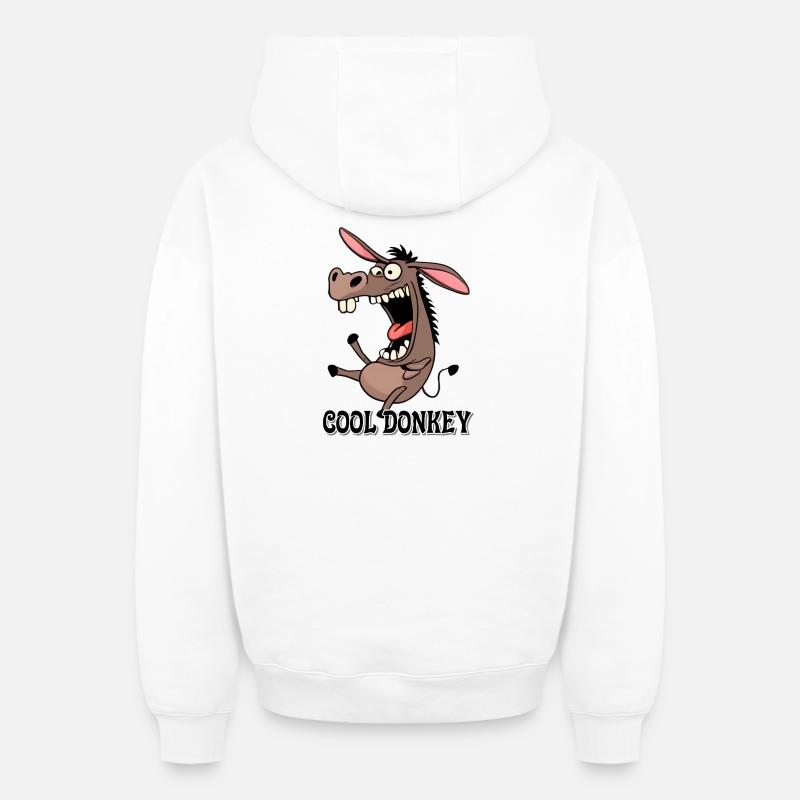 Impression de dessin animé drôle d’âne - Sweat à capuche unisexe zippé oversize épais SPREAD - blanc