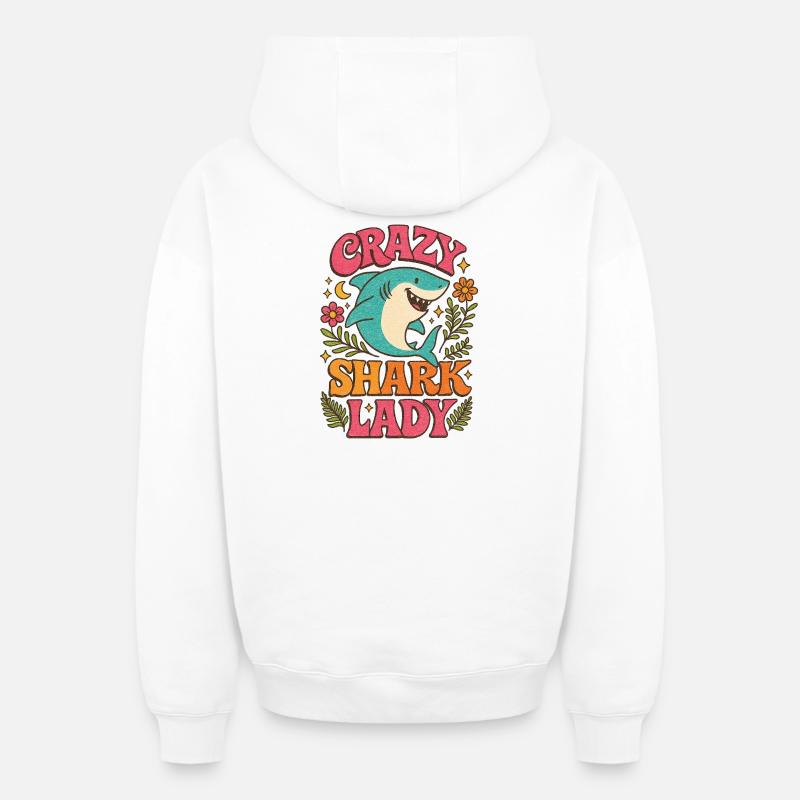 La Folle Requin-Dame - Sweat à capuche unisexe zippé oversize épais SPREAD - blanc