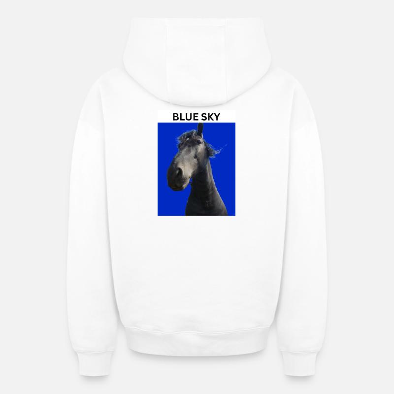 Ciel bleu et cheval - Sweat à capuche unisexe zippé oversize épais SPREAD - blanc