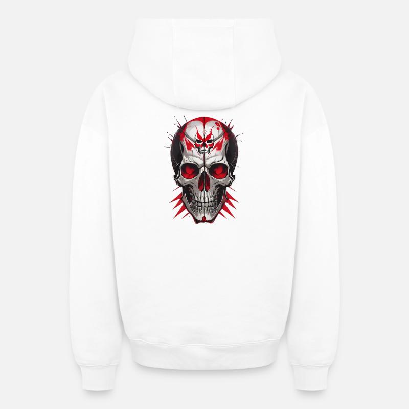 Crâne - Sweat à capuche unisexe zippé oversize épais SPREAD - blanc
