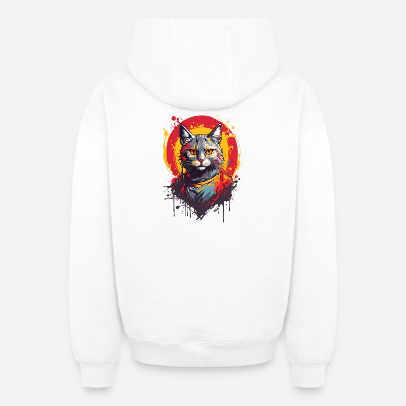 Chat cool - Sweat à capuche unisexe zippé oversize épais SPREAD - blanc