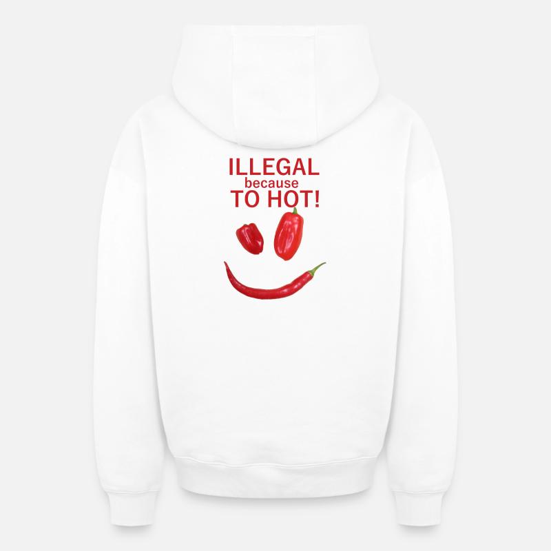 Illegal Heat – Motif piment-piment - Sweat à capuche unisexe zippé oversize épais SPREAD - blanc