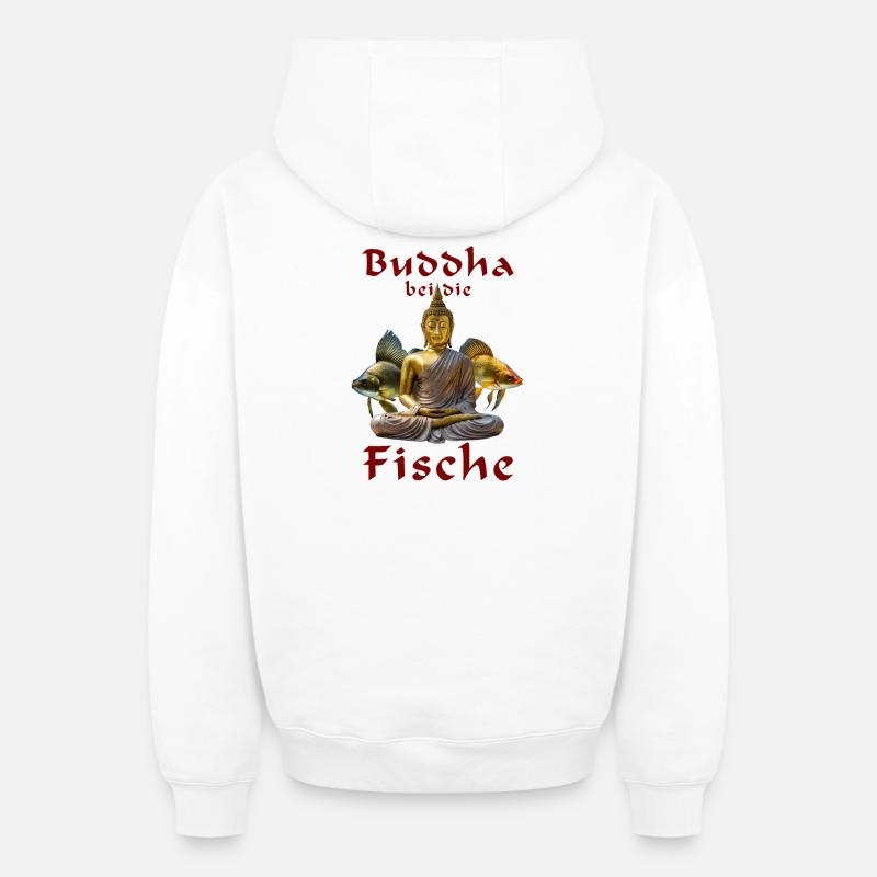 Bouddha avec les Poissons - Sweat à capuche unisexe zippé oversize épais SPREAD - blanc