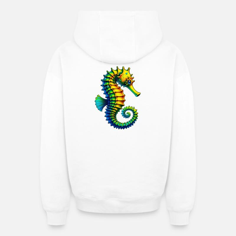 Hippocampe - Sweat à capuche unisexe zippé oversize épais SPREAD - blanc