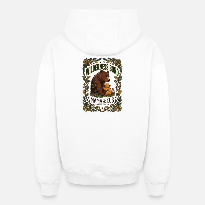 Maman Ours et Petit - Sweat à capuche unisexe zippé oversize épais SPREAD - blanc
