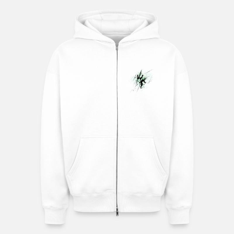 Grimpeur Vert Eclaboussures - Sweat à capuche unisexe zippé oversize épais SPREAD - blanc