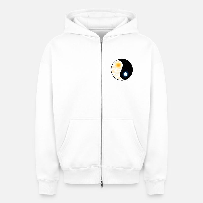 yin yang - Sweat à capuche unisexe zippé oversize épais SPREAD - blanc