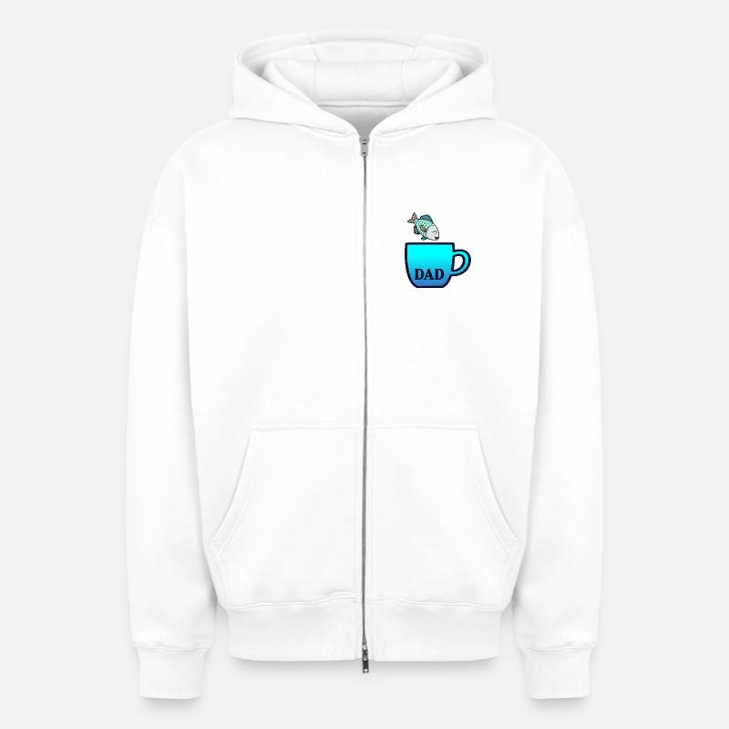 Poisson Papa Café - Sweat à capuche unisexe zippé oversize épais SPREAD - blanc