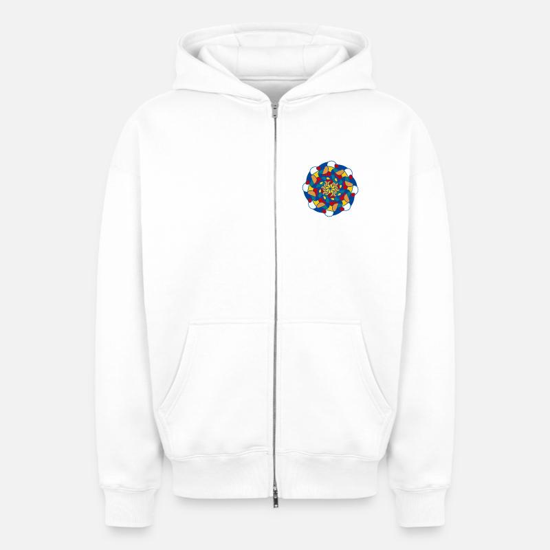 Mandala éclatant kaleidoscope - Sweat à capuche unisexe zippé oversize épais SPREAD - blanc