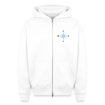 Compass Cardinal Directions Star Compass Maritime - Oversized Heavyweight Unisex Zip Hoodie - white - Front - AI Model Female 172 dark (172cm) & AI Model Male 178 light (178cm)