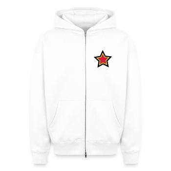 star - Oversized Heavyweight Unisex Zip Hoodie - white - Front - AI Model Female 172 dark (172cm) & AI Model Male 178 light (178cm)