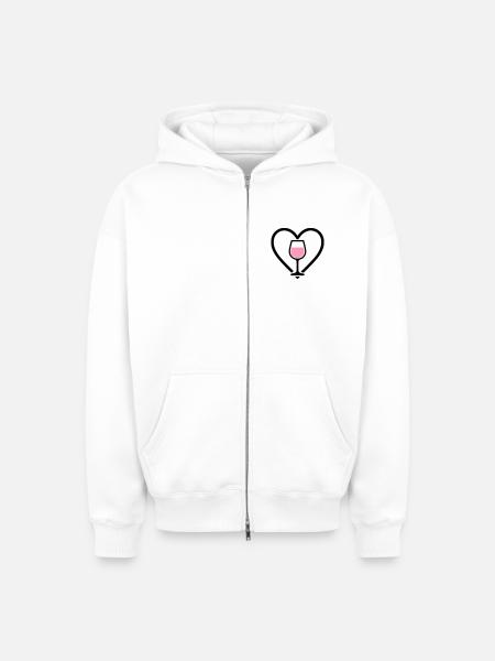 Heart + Rosé Wine – Rosé Lover - Oversized Heavyweight Unisex Zip Hoodie - white