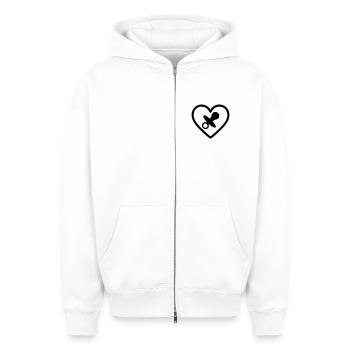 Herz + Kinderbetreuung / Nanny Super Nanny - Oversized Heavyweight Unisex Zip Hoodie - Weiß - Vorne - AI Model Female 172 dark (172cm) & AI Model Male 178 light (178cm)