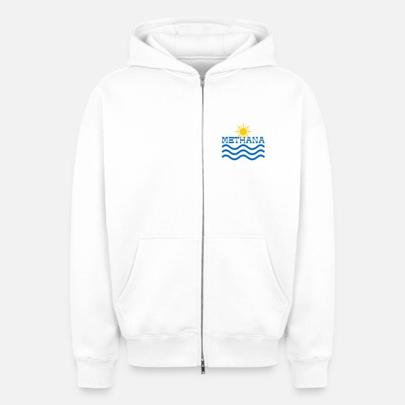 Ondes Solaires Methana - Sweat à capuche unisexe zippé oversize épais SPREAD - blanc