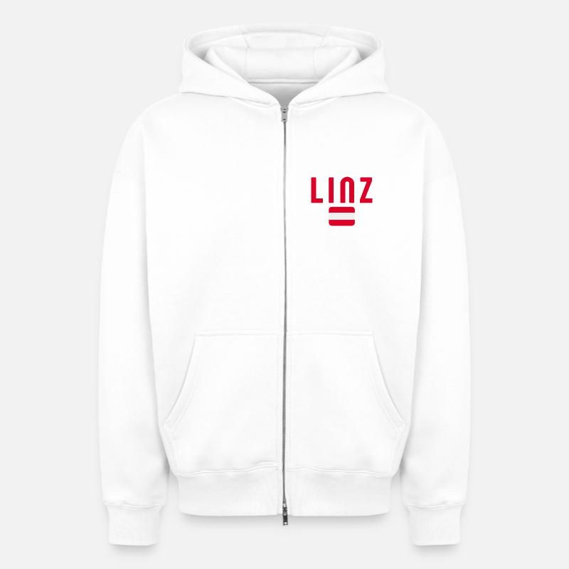 Drapeau de Linz Autriche - Sweat à capuche unisexe zippé oversize épais SPREAD - blanc
