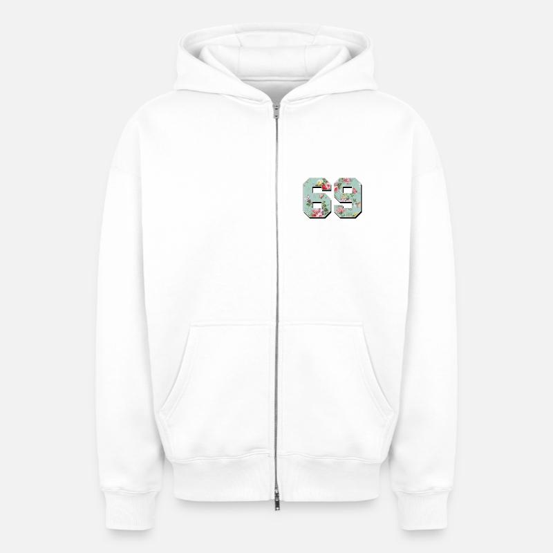 69 - Sweat à capuche unisexe zippé oversize épais SPREAD - blanc