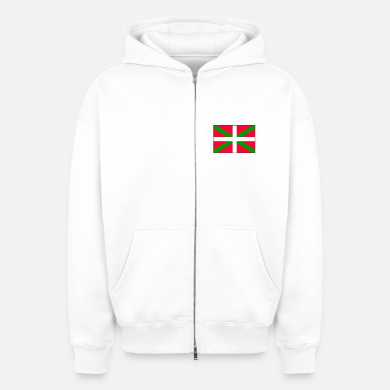 Drapeau basque - Sweat à capuche unisexe zippé oversize épais SPREAD - blanc