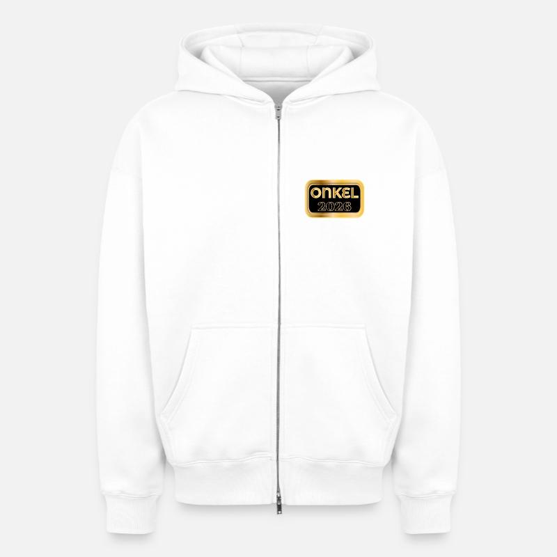 AVIS DE BÉBÉ ONCLE 2026 - Sweat à capuche unisexe zippé oversize épais SPREAD - blanc