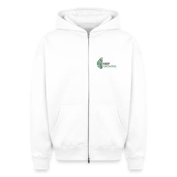 Monstera – Weiter wachsen - Oversized Heavyweight Unisex Zip Hoodie - Weiß - Vorne - AI Model Female 172 dark (172cm) & AI Model Male 178 light (178cm)