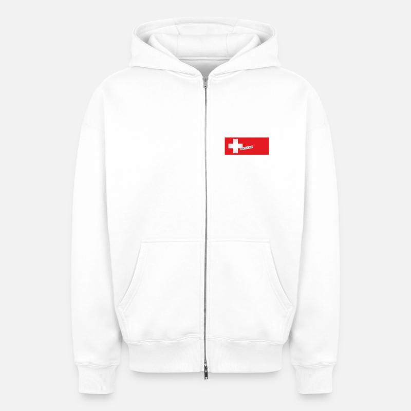 RÉCLAMATION DE LA SUISSE - Sweat à capuche unisexe zippé oversize épais SPREAD - blanc