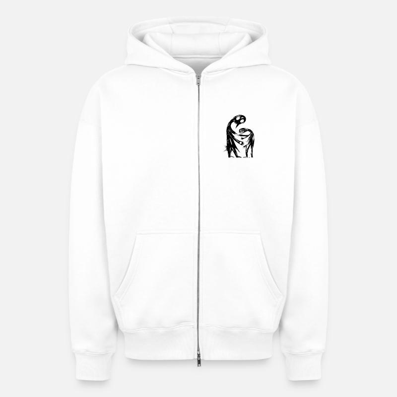 Figures abstraites s’embrassent créativement - Sweat à capuche unisexe zippé oversize épais SPREAD - blanc