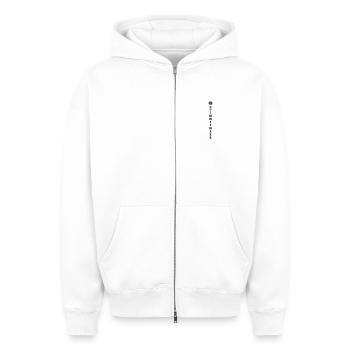 Symbole de charpentier avec écriture verticale - Sweat à capuche unisexe zippé oversize épais SPREAD - blanc - Devant - AI Model Female 172 dark (172cm) & AI Model Male 178 light (178cm)