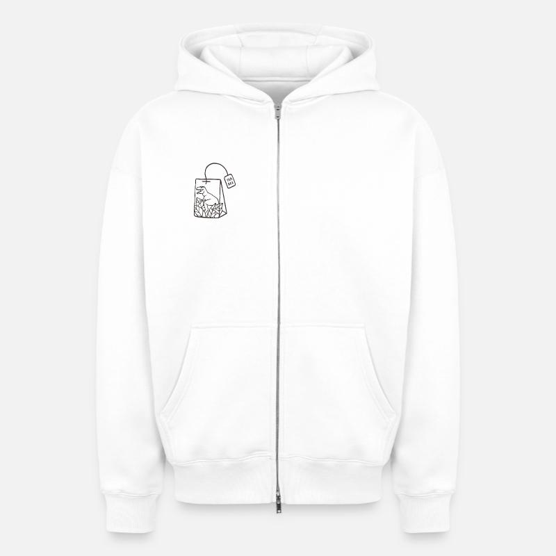Conception de sachet de thé dinosaure - Sweat à capuche unisexe zippé oversize épais SPREAD - blanc