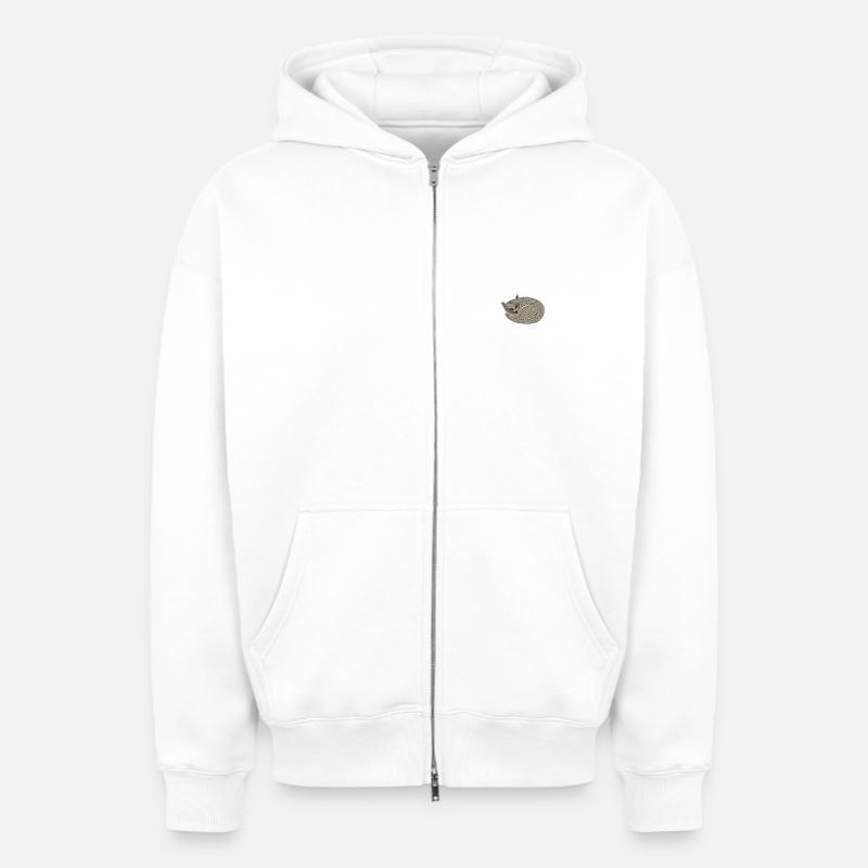 Chat endormi brodé - Sweat à capuche unisexe zippé oversize épais SPREAD - blanc