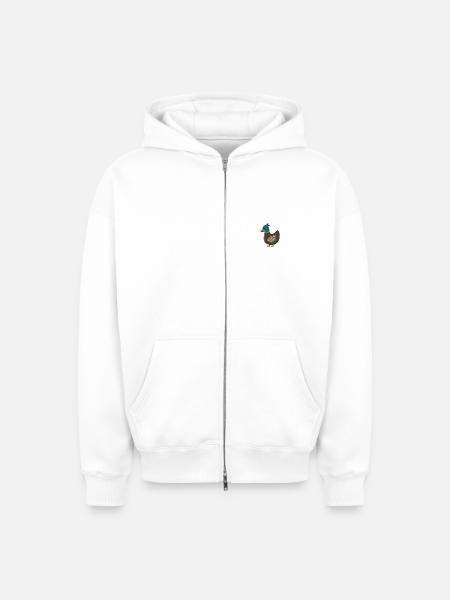 Canard brodé - Sweat à capuche unisexe zippé oversize épais SPREAD - blanc