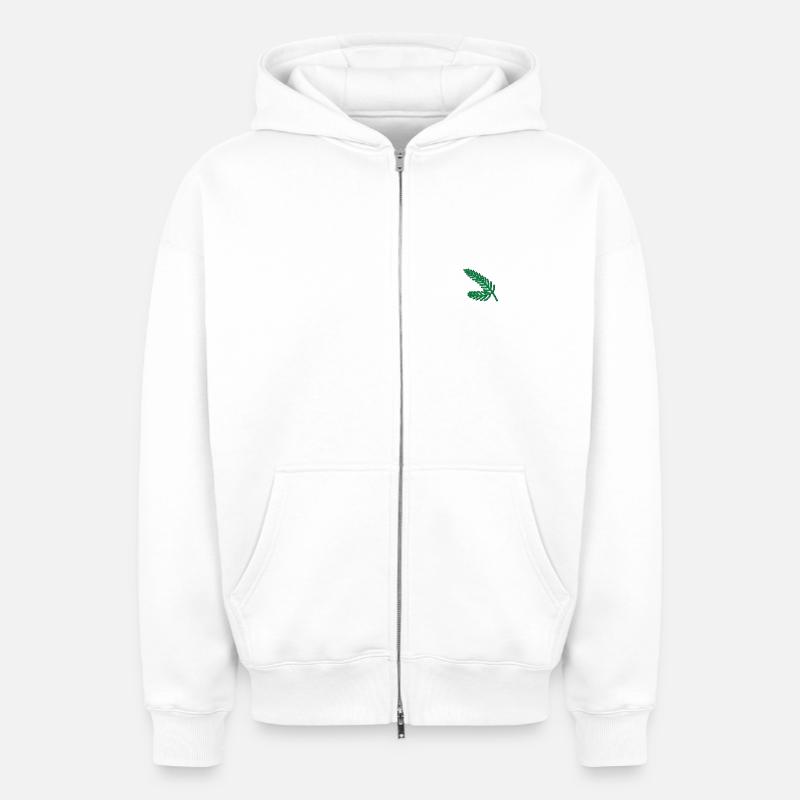 Branches de sapin brodées - Sweat à capuche unisexe zippé oversize épais SPREAD - blanc