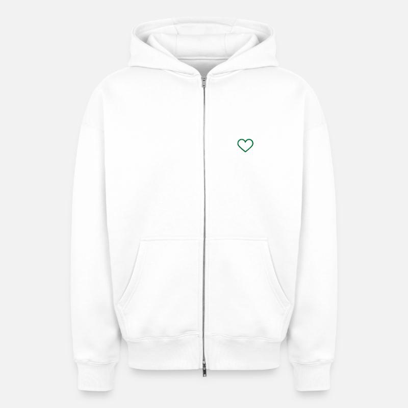 Vert coeur - Sweat à capuche unisexe zippé oversize épais SPREAD - blanc