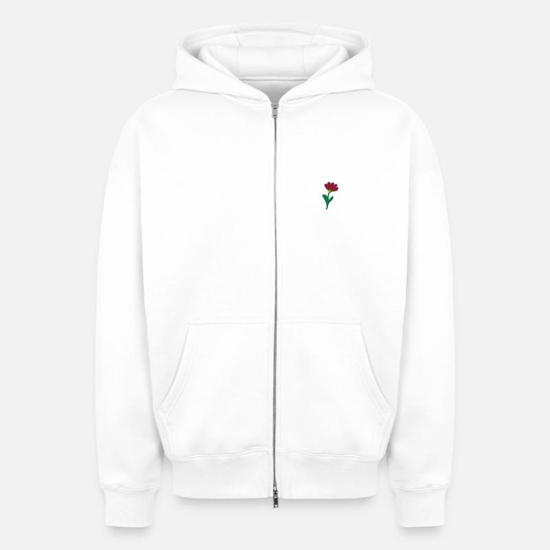 Fleur brodée - Sweat à capuche unisexe zippé oversize épais SPREAD - blanc