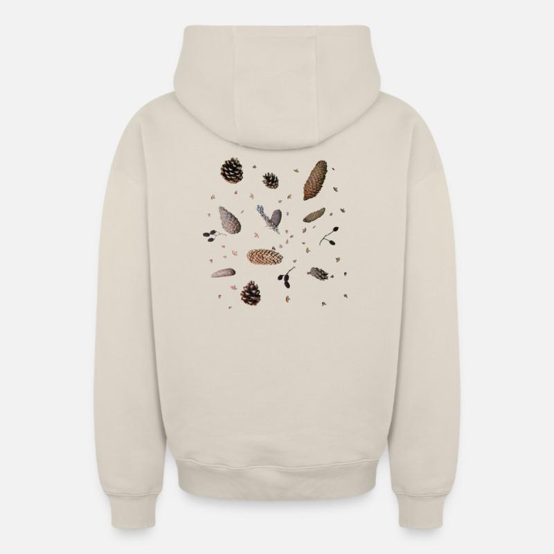Cônes, botanique - Sweat à capuche unisexe zippé oversize épais SPREAD - beige