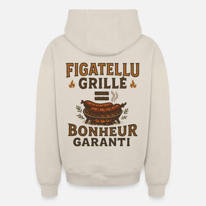 Figatellu Grill = Bonheur Garanti - Sweat à capuche unisexe zippé oversize épais SPREAD - beige