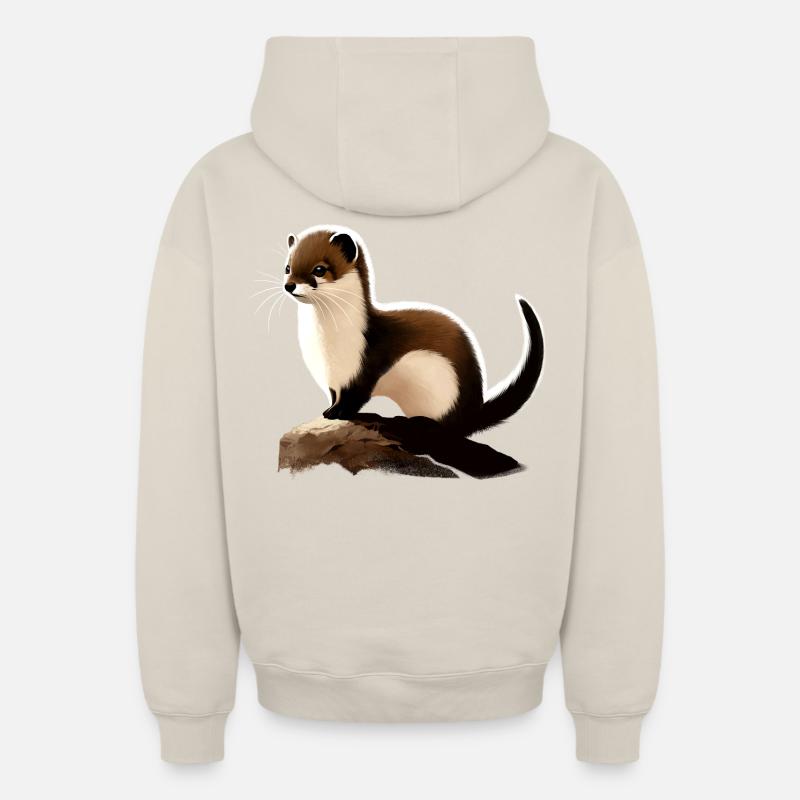 Hermine sur rochers - Sweat à capuche unisexe zippé oversize épais SPREAD - beige