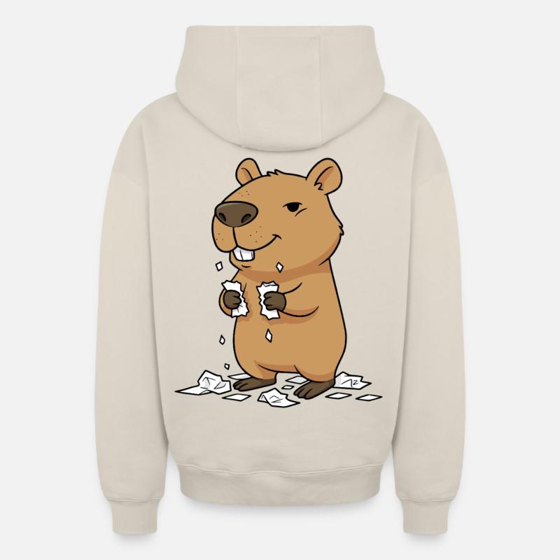 Capybara mange ses devoirs - Sweat à capuche unisexe zippé oversize épais SPREAD - beige