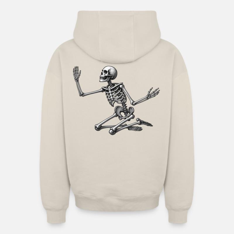 KNEELING SKELETON - black & white - Sweat à capuche unisexe zippé oversize épais SPREAD - beige
