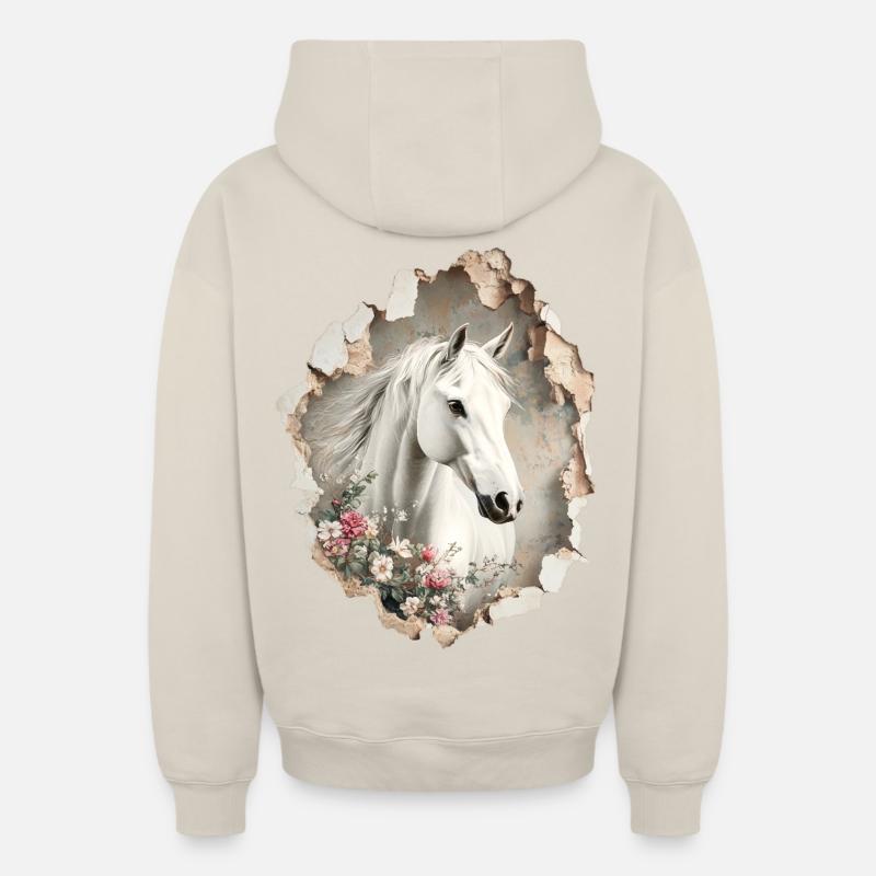 Fleurs de cheval - Sweat à capuche unisexe zippé oversize épais SPREAD - beige