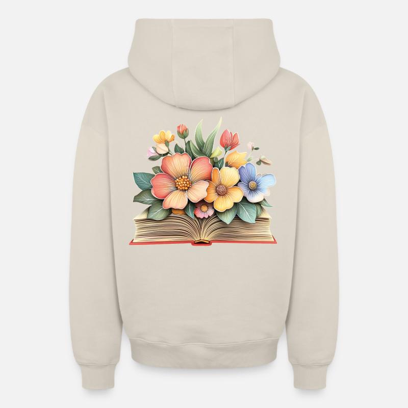 Livre fleuri - Sweat à capuche unisexe zippé oversize épais SPREAD - beige