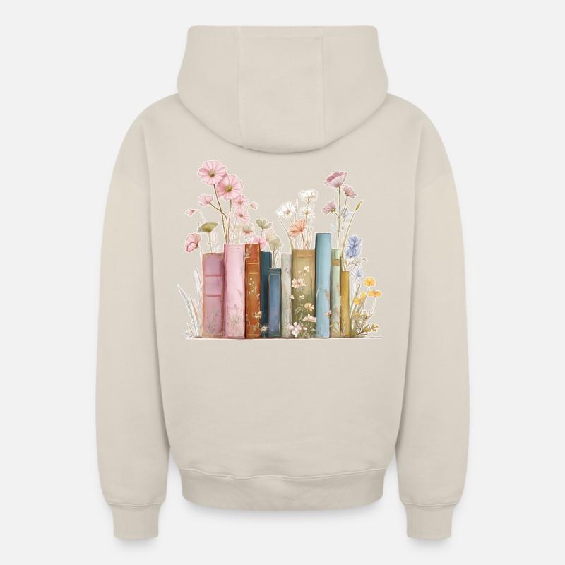 Livres avec des fleurs - Sweat à capuche unisexe zippé oversize épais SPREAD - beige