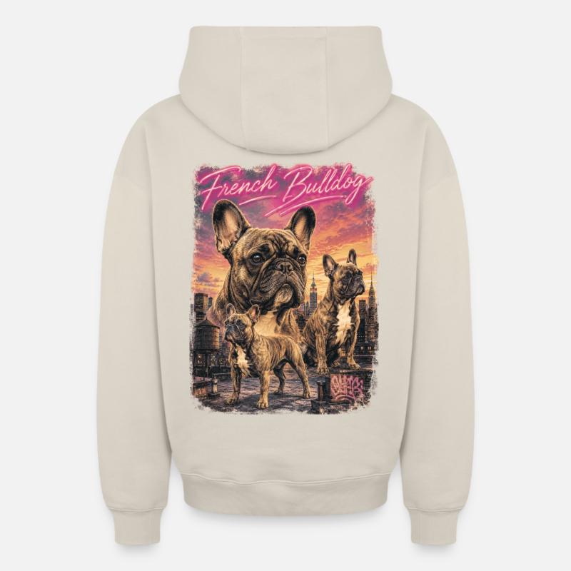 Bouledogue français Rétro Dog - Sweat à capuche unisexe zippé oversize épais SPREAD - beige