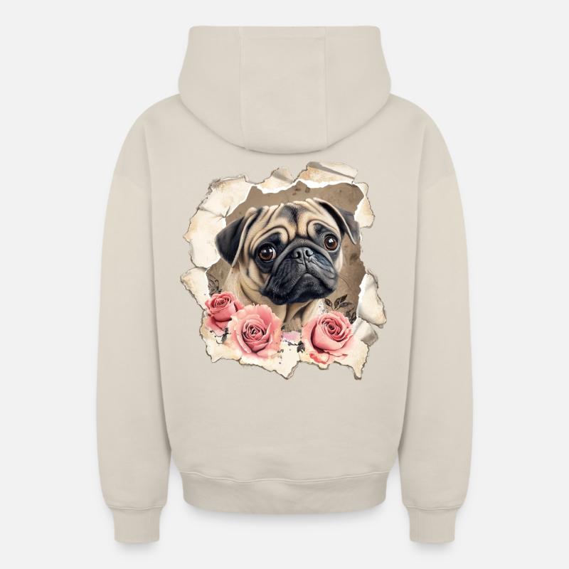 Carlin aux roses - Sweat à capuche unisexe zippé oversize épais SPREAD - beige