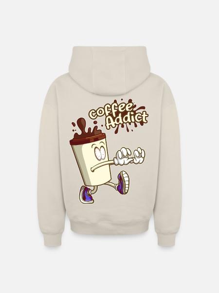 Coffee Addict ,Cartoon Cartoon - Oversized Heavyweight Unisex Zip Hoodie - beige
